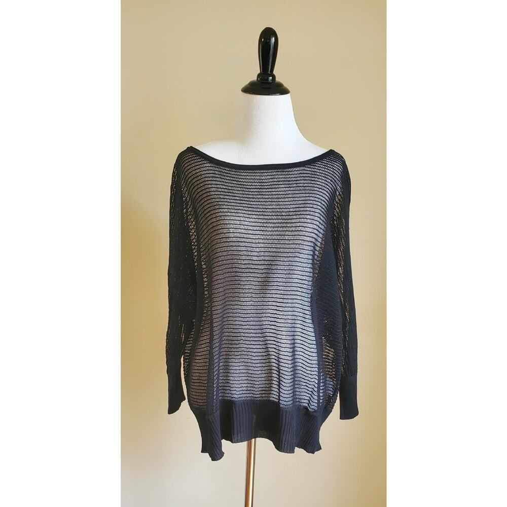 EILEEN FISHER BLACK BATEAU NECK Tencel KNIT SZ XL TOP COVER-UP